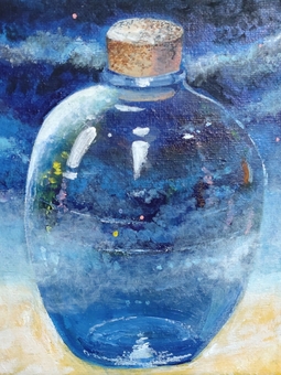 瓶 瓶,夜空,透明,静寂,ファンタジー,ガラス,入れ物,置物,静物,アクリル画のイラスト素材