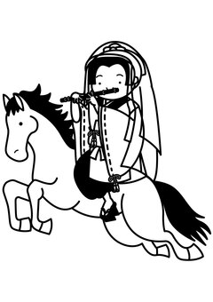 馬と稚児-1c 馬,稚児,和風,乗馬,水干,狩衣,下駄,横笛,笑顔,動物のイラスト素材