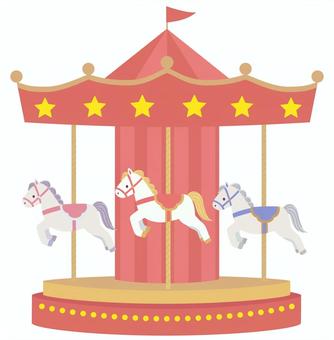 メリーゴーランド　赤 メリーゴーランド,馬,白馬,赤,遊具,装飾,駆ける,かわいい,遊園地,乗り物のイラスト素材