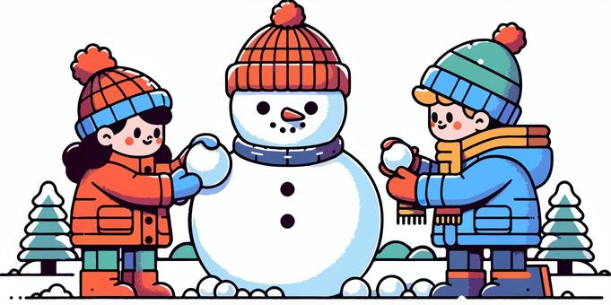 kids making a snowman, kış mevsimi, kar, kar ülkesi, JPG, PNG and AI