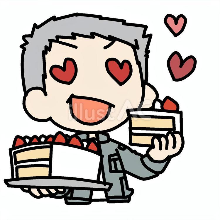 ケーキを爆食いする夢中なおじいさん おじいさん,爆食い,好物のイラスト素材