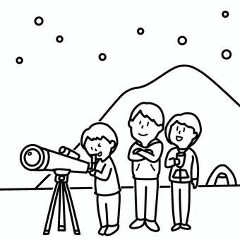 塗り絵6 天体観測  天体観測,星,見る,子供,キャンプ,グランピング,野外,親子,夫婦,男性のイラスト素材