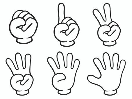 色々な手の形(数)を表すアイコンのセット 手,マーク,印,じゃんけん,1,2,3,4,グーのイラスト素材
