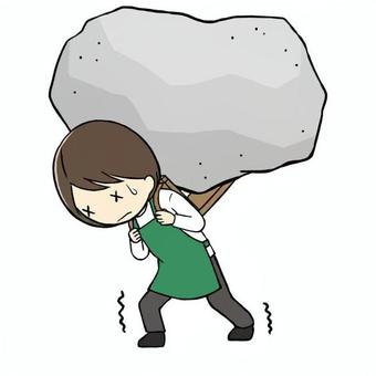 重荷を背負う中年女性 重荷,背負う,重圧,プレッシャー,責任,重たい,つらい,必死,表情,女性のイラスト素材