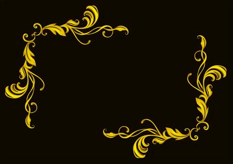 金のエレガンスフレーム2025④黒背景 エレガント,フレーム,飾り枠,クラシック,デコレーション,イラスト,手描き,水彩,ゴールド,葉のイラスト素材