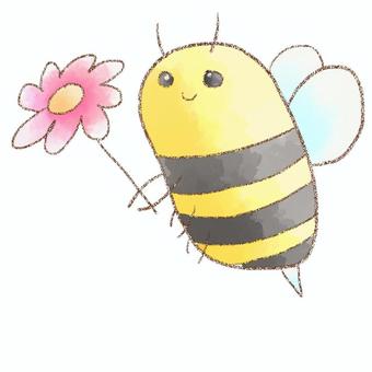 蜂と花 ハチ,花,生き物,虫,水彩,鉛筆のイラスト素材