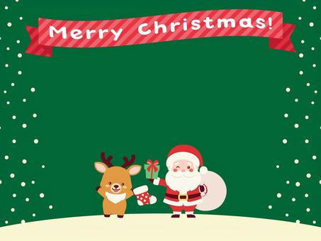 サンタとトナカイの雪のフレーム/緑 サンタ,トナカイ,フレームのイラスト素材