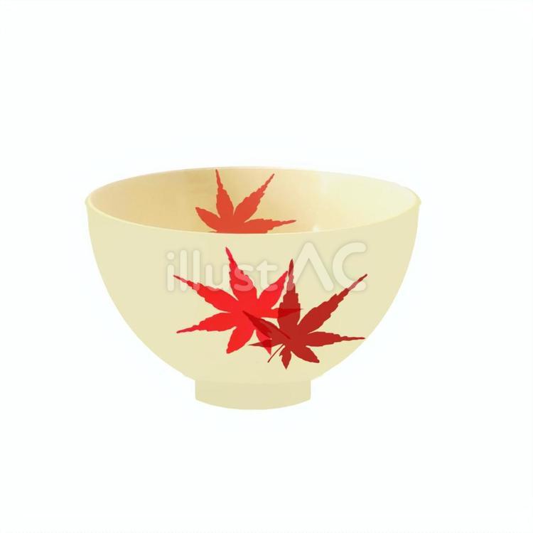 茶碗、もみじ柄。 茶碗,紅葉,陶器のイラスト素材