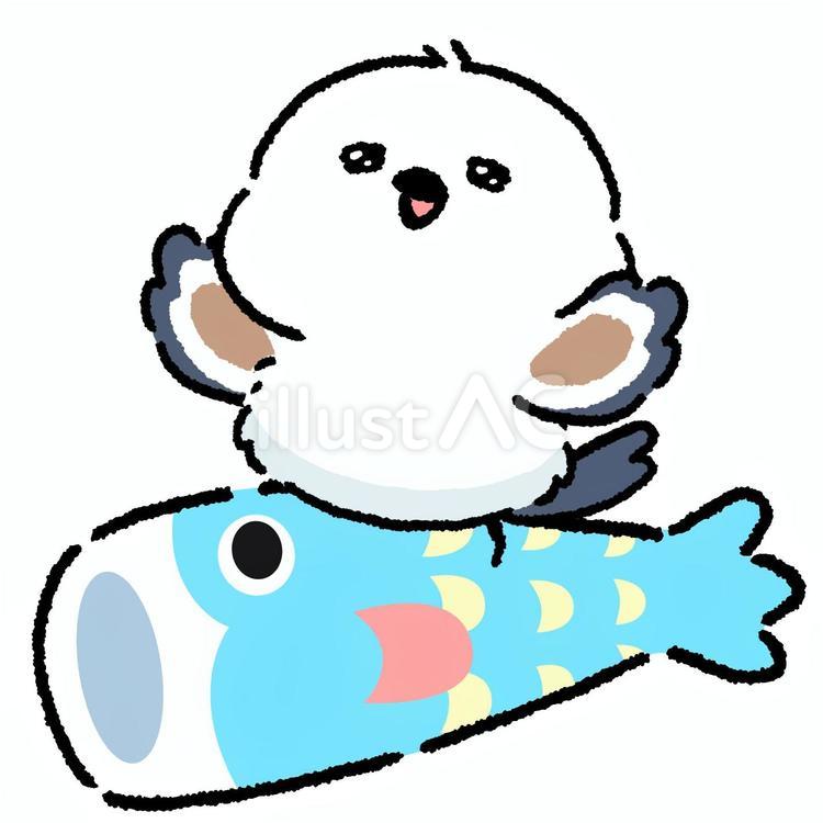 シマエナガ_鯉のぼりに乗る_03 シマエナガ,鳥,動物のイラスト素材