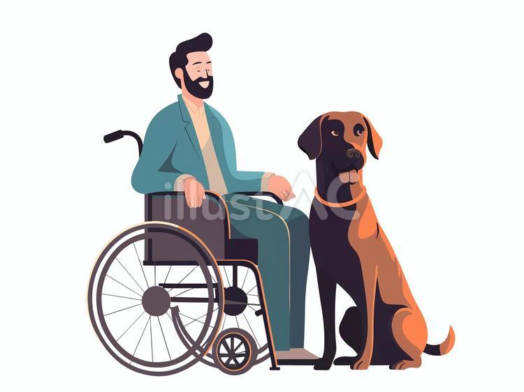 補助犬（介助犬）と車椅子の男性 介助犬,犬,男性のイラスト素材