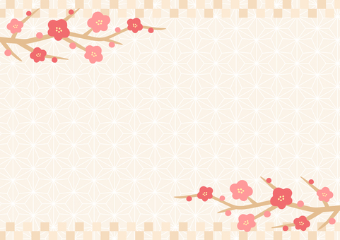 梅の花と和柄の背景素材04 梅,花,和柄,和風,おしゃれ,かわいい,背景,イラスト,素材,コピースペースのイラスト素材