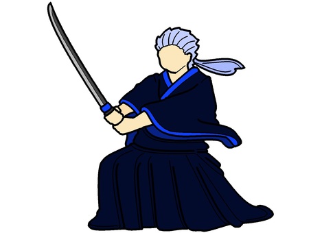 刀を構える侍『青』 侍,人,武士,モチーフ,カラー,和装,昔,歴史,戦士,日本のイラスト素材