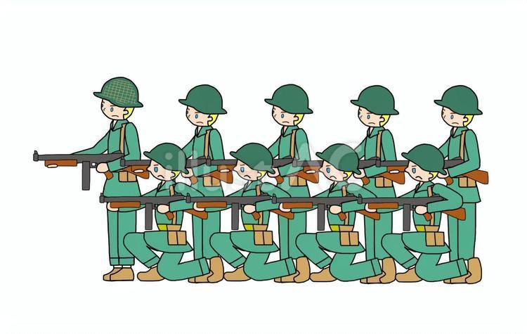 一斉射撃をする米軍部隊 米兵,米軍,アメリカ兵のイラスト素材