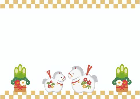 午年年賀状フレーム 馬の親子の置物