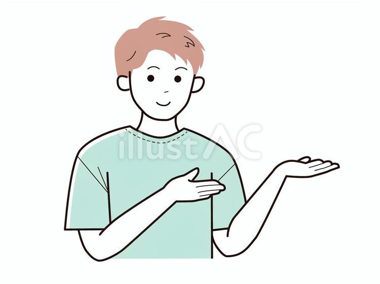 両手でどうぞとする男性／カラー 上半身,半袖,両手のイラスト素材