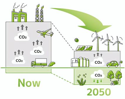 カーボンニュートラル　アイコンあり カーボンニュートラル,脱炭素,二酸化炭素,co2,carbon,neutrality,排気ガス,工場,飛行機,トラックのイラスト素材