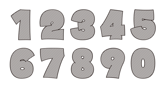 オリジナル数字セットJ　斜線柄 数字,フォント,オリジナル,文字,太文字,極太,ボールド,フチ文字,袋文字,細線のイラスト素材