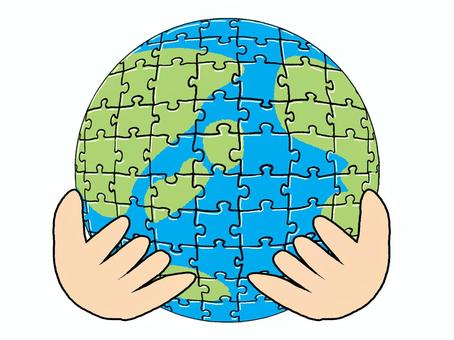 地球のパズルを守る手 地球,環境,壊れる,手,守る,大切,パズル,線,ゲーム,組み合わせのイラスト素材