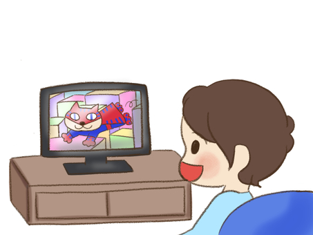 テレビをみる男の子 視覚支援,お支度ボード,絵カード,スケジュール,子ども,テレビ,視聴のイラスト素材