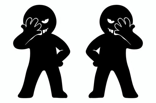 にやけ顔の悪人Ｖ半顔隠し