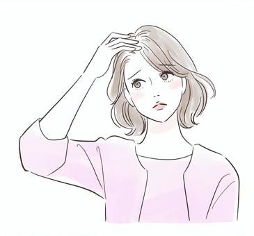 生え際に白髪が目立って気になる女性 美容,ヘアケア,女性,困る,悩む,髪,髪の毛,ダメージヘア,ケア,心配のイラスト素材