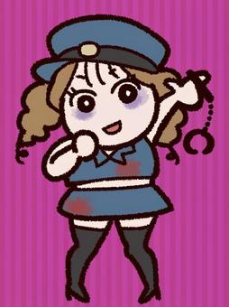 ゾンビポリスに仮装したお姉さんのイラスト ハロウィン,仮装,ゾンビ,ポリス,女の子,女性,警官,コスプレ,手錠,血のイラスト素材