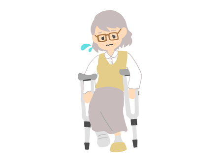 Illustration, старушка, старший, костыль, 