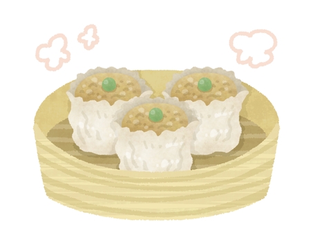 せいろに入った焼売（しゅうまい） 焼売,シュウマイ,せいろ,蒸す,蒸し器,中華料理,点心,皮,グリンピース,食べ物のイラスト素材