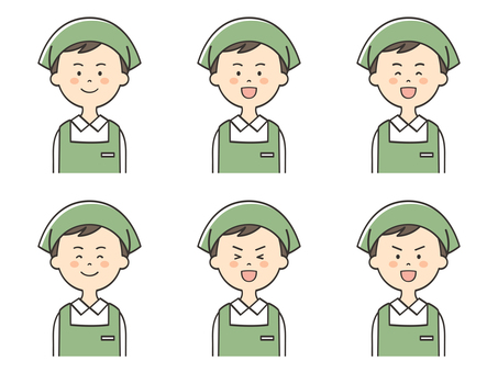 男性店員の笑った表情セット 男性店員の笑った表情セット 男,ワクワク,楽しみ,笑顔,楽しい,嬉しい,喜び,店員,男性,パートのイラスト素材