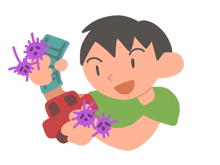 おもちゃで遊ぶ子と手の雑菌 雑菌,ウイルス,汚れ,遊ぶ,おもちゃ,こども,男児,児童のイラスト素材
