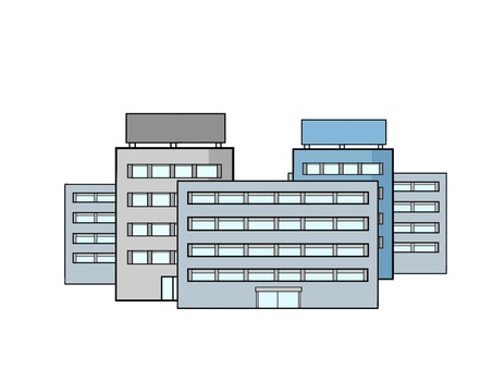 沢山の建物が立ち並ぶオフィス街(ビル群) ビル,建物,窓,建造物,仕事,会社,公共機関,オフィス,通勤,働き場所のイラスト素材