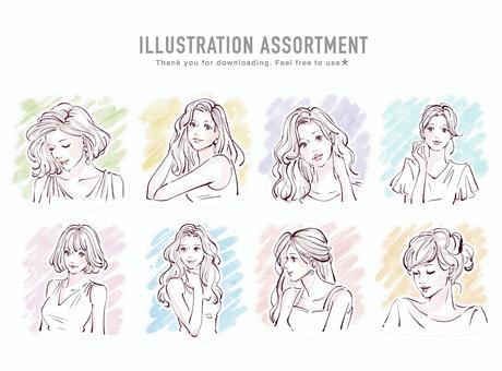 女性插圖集 JPG/PNG/AI, JPG, PNG 和 AI 女性插圖集 JPG/PNG/AI, 女子, 女孩, 美容, JPG, PNG 和 AI