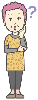  大阪のおばちゃん-060-全身 はてな,おばちゃん,大阪,ヒョウ柄,おばはん,中年,女性,関西,派手,おばさんのイラスト素材