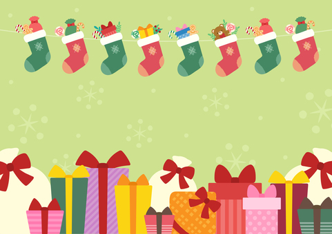 クリスマスのプレゼントと靴下の背景 クリスマス,クリスマスプレゼント,オーナメント,クリスマスオーナメント,プレゼント,背景,フレーム,雪,ソックス,靴下のイラスト素材