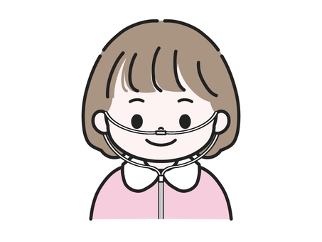 鼻腔カニューレ／医療的ケア児／女の子01 医療的ケア児,医療的ケア,女の子,こども,小児,福祉,医療,看護,小児科,鼻腔カニューレのイラスト素材