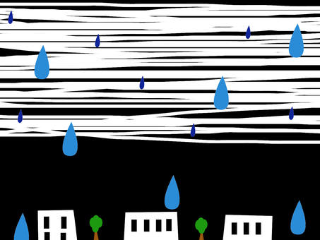 雨の日の街 雨天,雫,街,建物,窓,木,植物,背景のイラスト素材