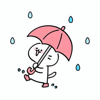 雨の中を歩くねこ 猫,キャラクター,かわいい,手描き,傘,長靴,雨,梅雨,散歩,雫のイラスト素材