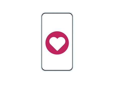 スマホの画面にハートマークアイコン スマホ,スマートフォン,アイコン,画面,シンプル,正面,画面表示,ハート,好き,いいねのイラスト素材