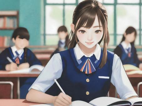 high school girl studying, study, lesson, female, JPG