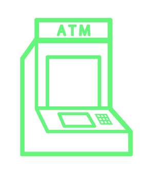 ATMアイコン atm,銀行,コンビニ,貯金,貯蓄,お金,現金,振込,引き落とし,操作のイラスト素材