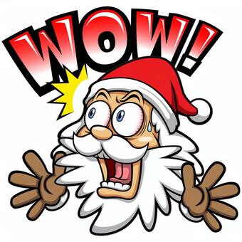 サンタクロースのビックリ顔 WOW文字有 サンタクロース,サンタ,クリスマス,びっくり,顔,驚き,ショック,目玉,両手,手袋のイラスト素材