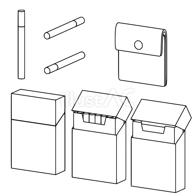 煙草の線画 煙草,箱,携帯灰皿のイラスト素材