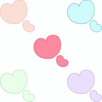 ゆるかわ色違いハート5色セット(PNG) ハート,ゆるい,手描き,フリーハンド,シンプル,かわいい,手書き,ラフ,アイコン,ワンポイントのイラスト素材
