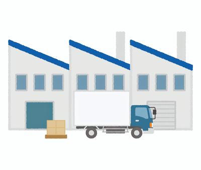 トラックと工場 トラックと工場 工場,建物,会社,製造工場,煙突,のこぎり屋根,倉庫,町工場,仕事,製造業のイラスト素材