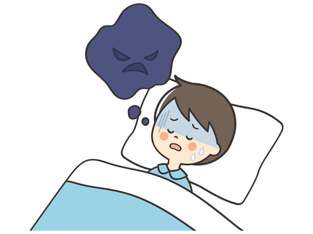 悪夢にうなされる男の子 悪夢,うなされる,寝苦しい,苦しい,しんどい,不調,体調不良,不眠,不眠症,呼吸困難のイラスト素材