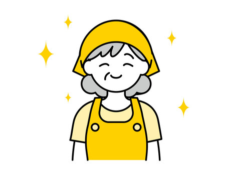 エプロンを着けた高齢女性のイラスト02 人物,女性,高齢者,清掃員,ハスキーパー,家事代行,ベビーシッター,管理栄養士,保育士,幼稚園教諭のイラスト素材
