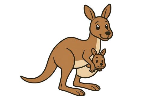 カンガルー（親子）のアニメ風イラスト