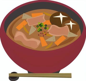 和食　豚汁 和食,味噌汁,豚汁,根菜,冬,食べ物,汁物,豚肉,椎茸のイラスト素材