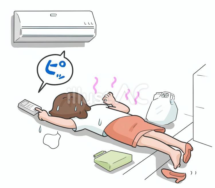 熱中症寸前家についてエアコンを付ける 熱中症,エアコン,つけるのイラスト素材