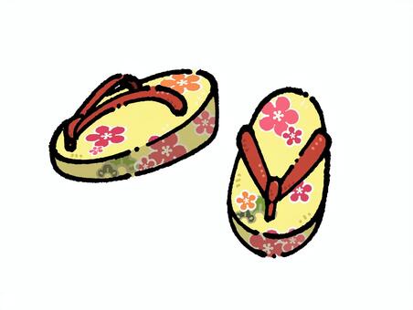 七五三のかわいい下駄の手描きイラスト 七五三,下駄,草履,履物,和装,和小物,子ども,子供,女の子,男の子のイラスト素材